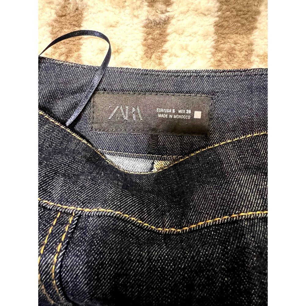 Zara Dark Wash Midi Side Zip Closure Crossover Front Skirt NO BELT Women's S - Picture 5 of 9